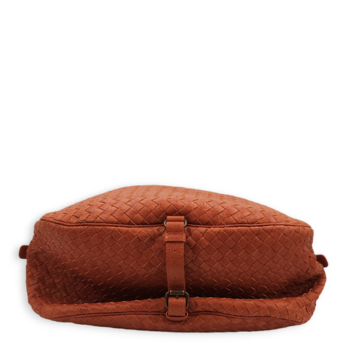 Intrecciato Zipped Rust Hobo Brick Shoulder Bag in Chevre Leather, Brass hardware