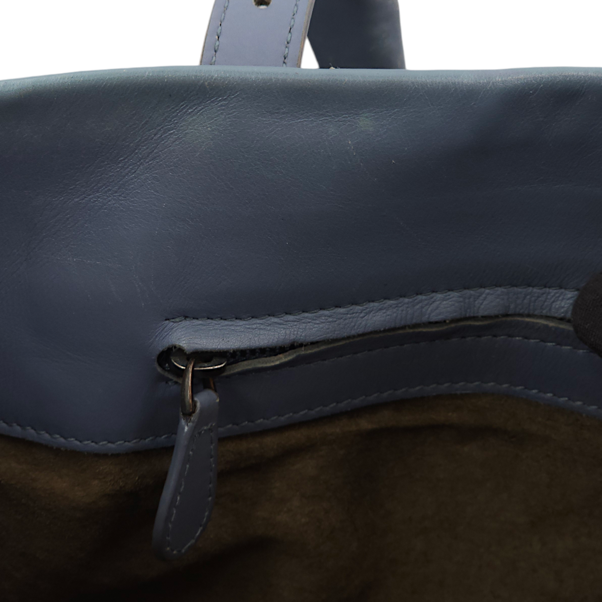 Intrecciato Roma Blue Top Handle Bag in Calfskin/Nappa Leather, Brunito hardware