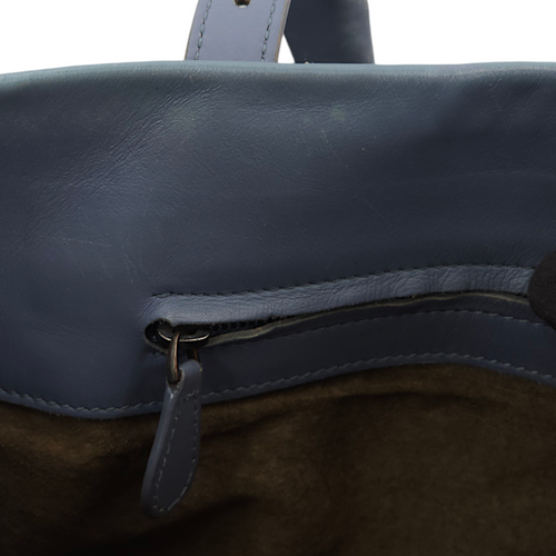 Intrecciato Roma Blue Top Handle Bag in Calfskin/Nappa Leather, Brunito hardware