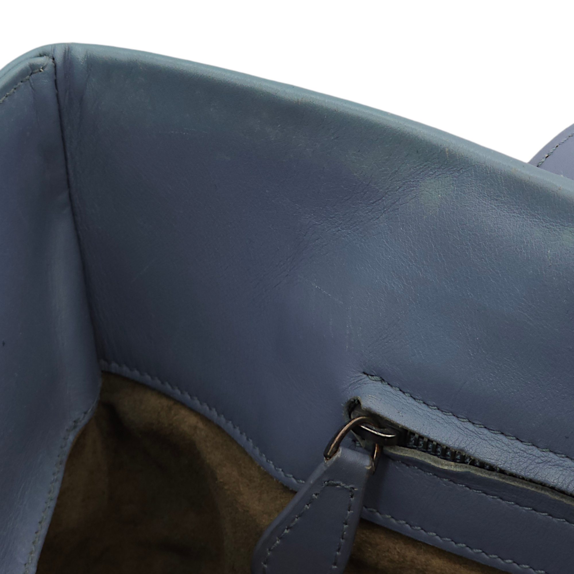 Intrecciato Roma Blue Top Handle Bag in Calfskin/Nappa Leather, Brunito hardware