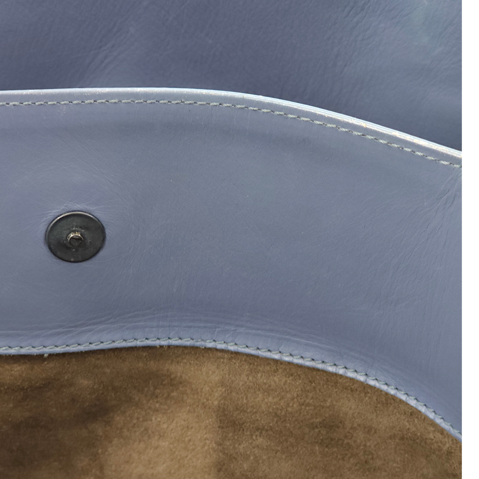 Intrecciato Roma Blue Top Handle Bag in Calfskin/Nappa Leather, Brunito hardware