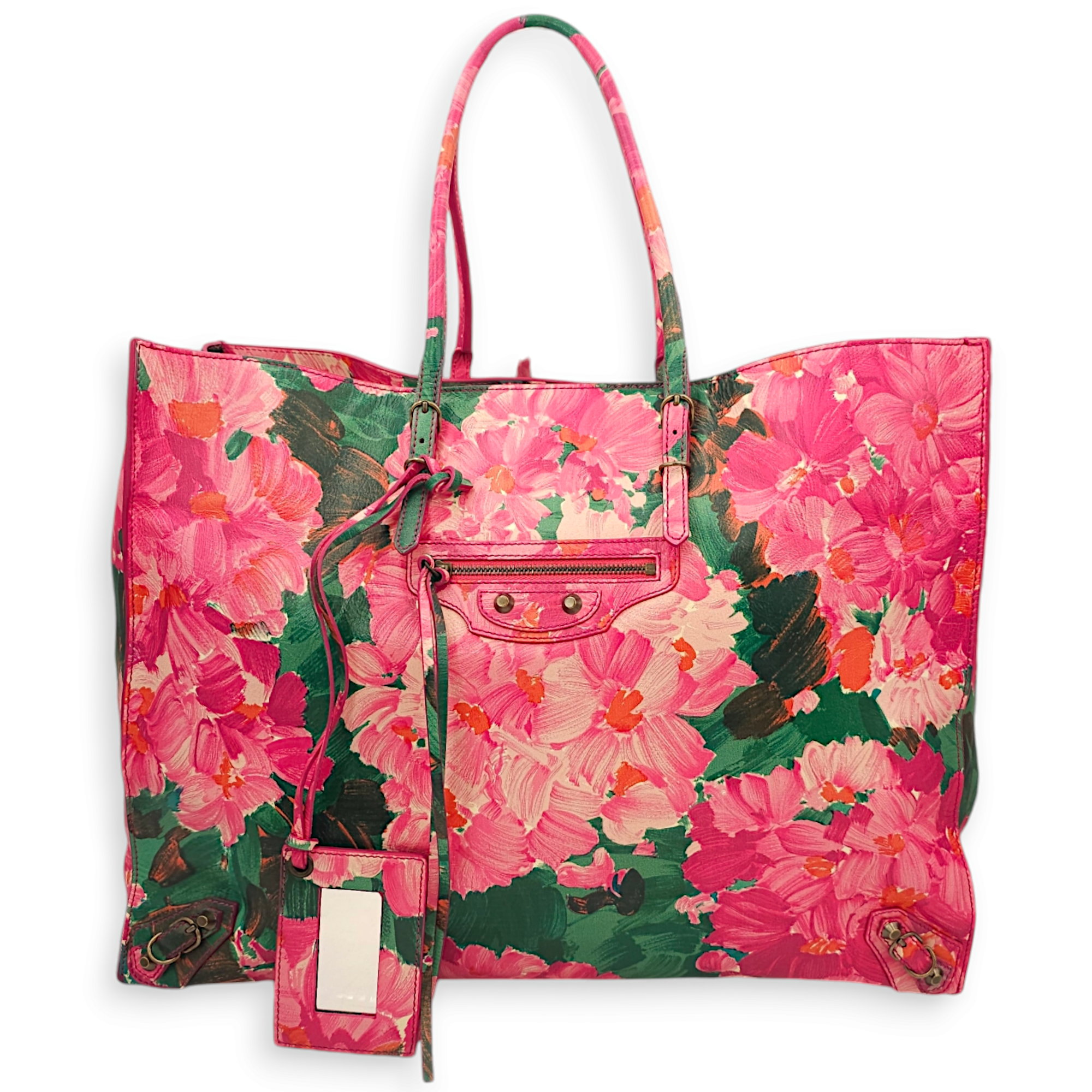 Floral Print A4 Papier Multi-colour Tote Bag, Antique Brass hardware