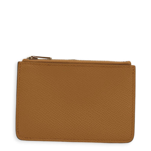 Consrance Slim Brown Wallet in Epsom, Enamel hardware