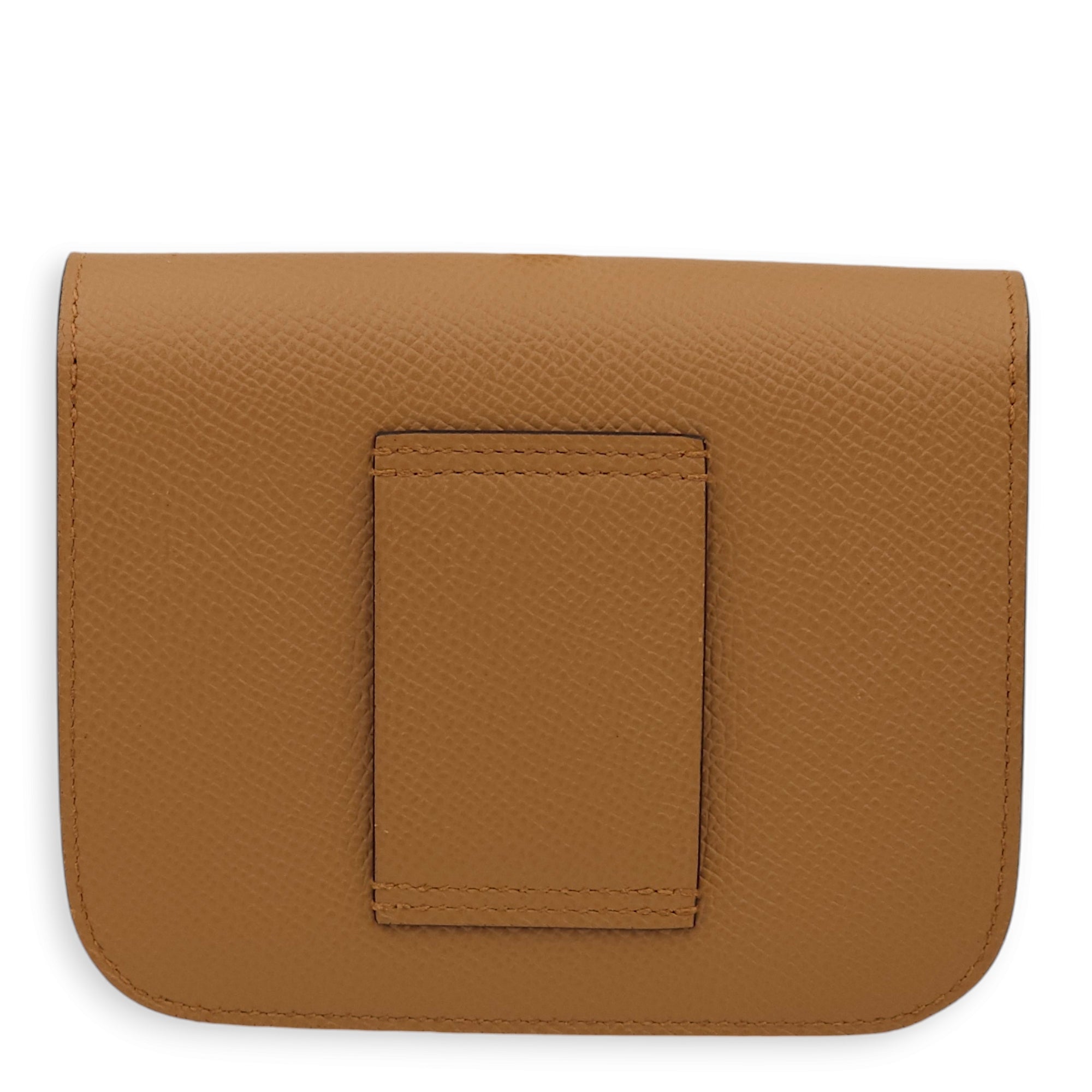 Consrance Slim Brown Wallet in Epsom, Enamel hardware