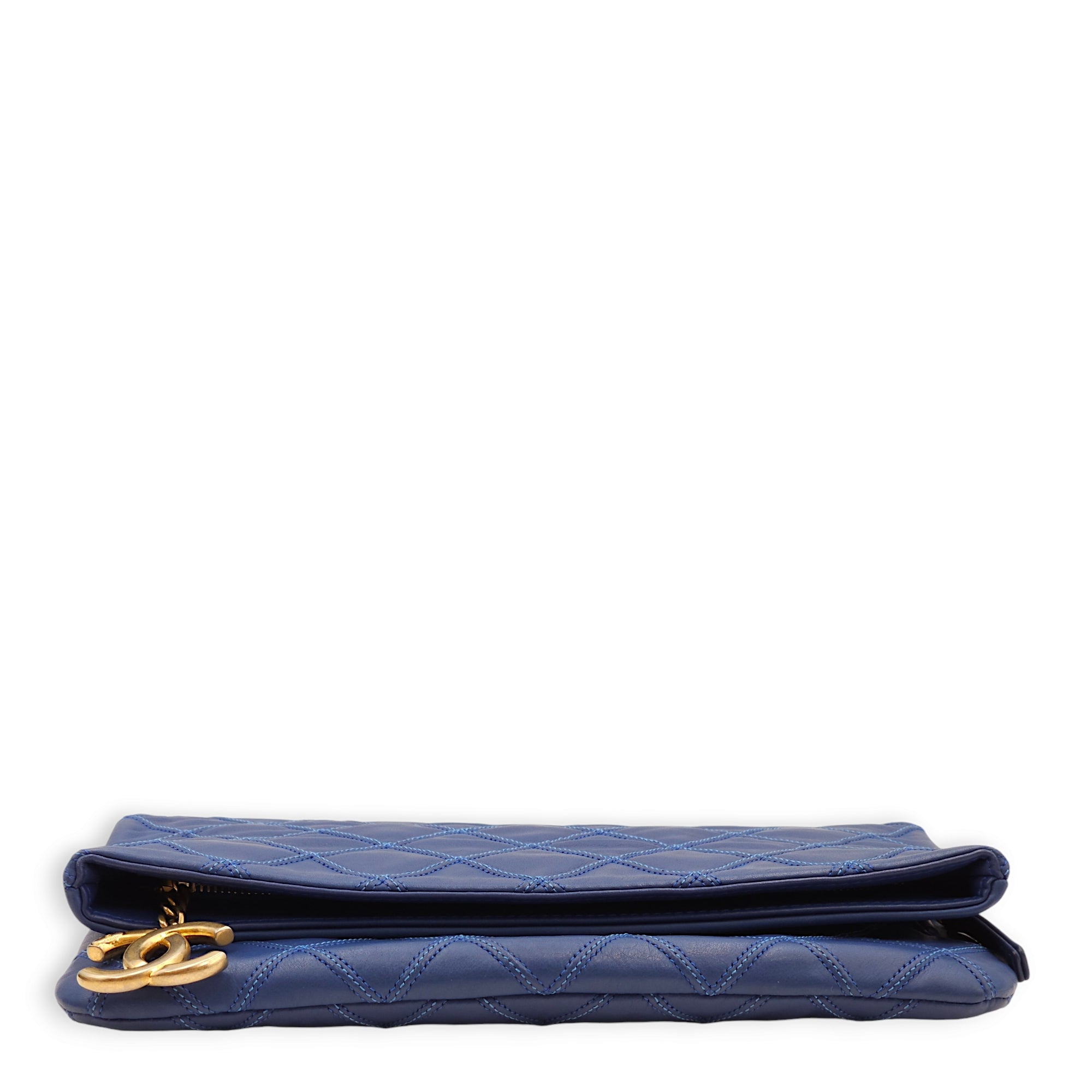 Thin City Blue Clutch in Calfskin, Antique Gold hardware