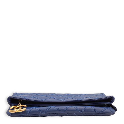 Thin City Blue Clutch in Calfskin, Antique Gold hardware