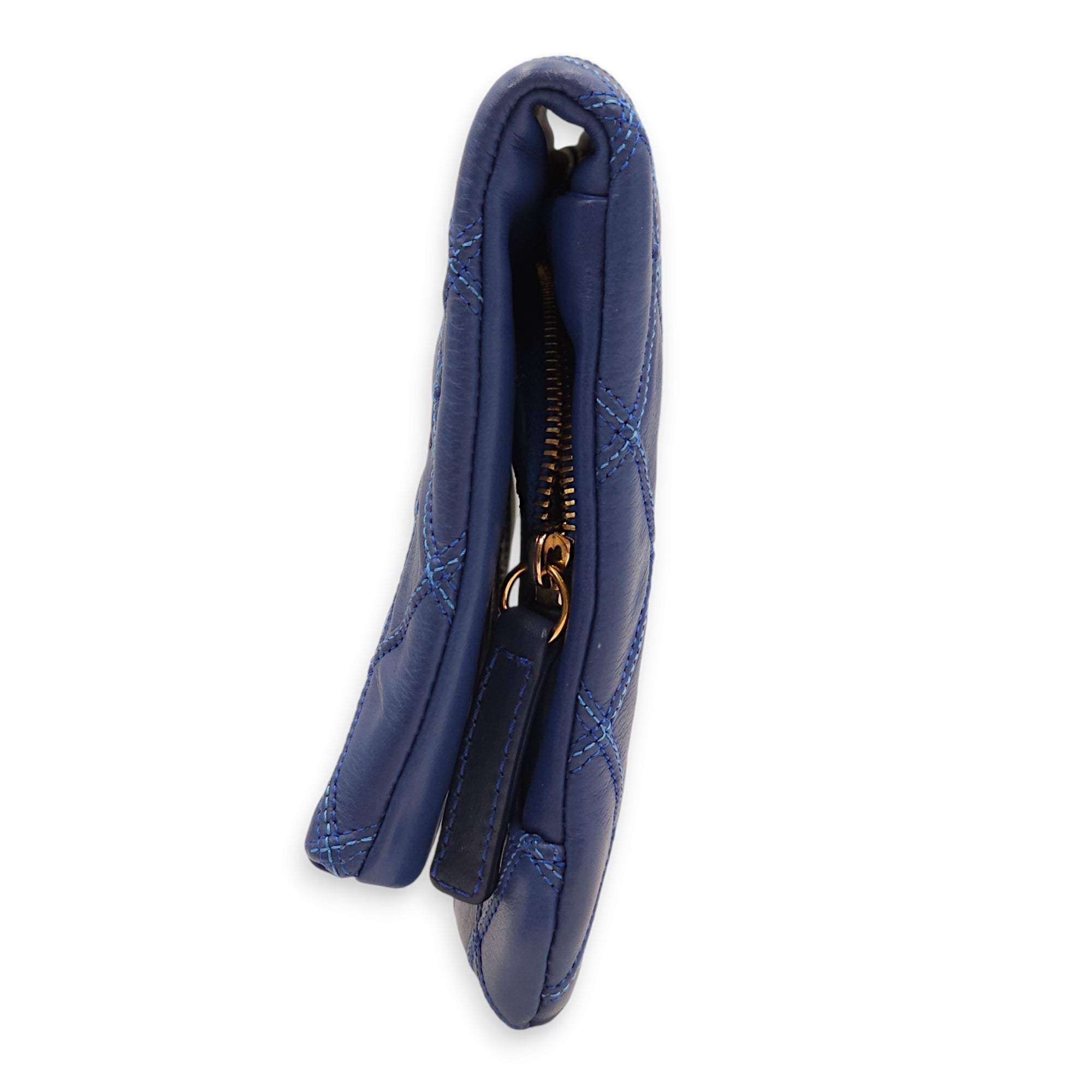 Thin City Blue Clutch in Calfskin, Antique Gold hardware