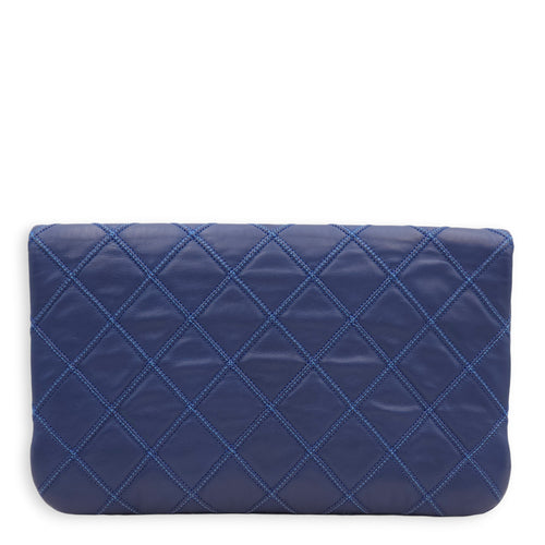 Thin City Blue Clutch in Calfskin, Antique Gold hardware