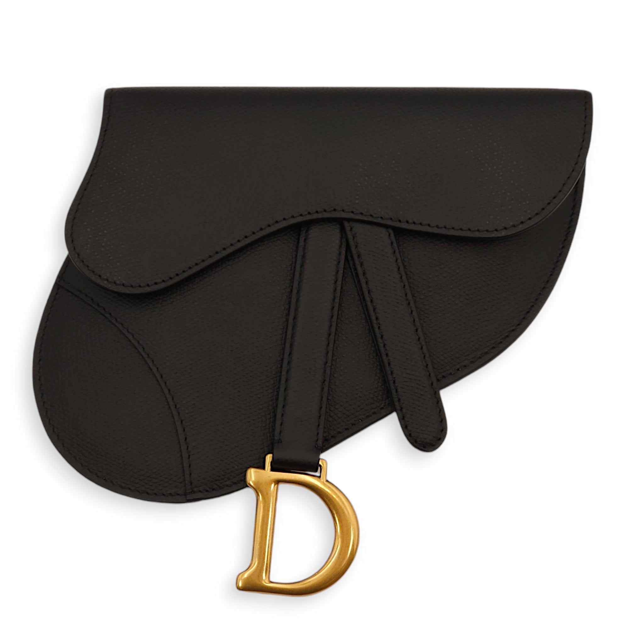 Saddle Flat Black Belt Bag in Grained Leather, Gold hardware