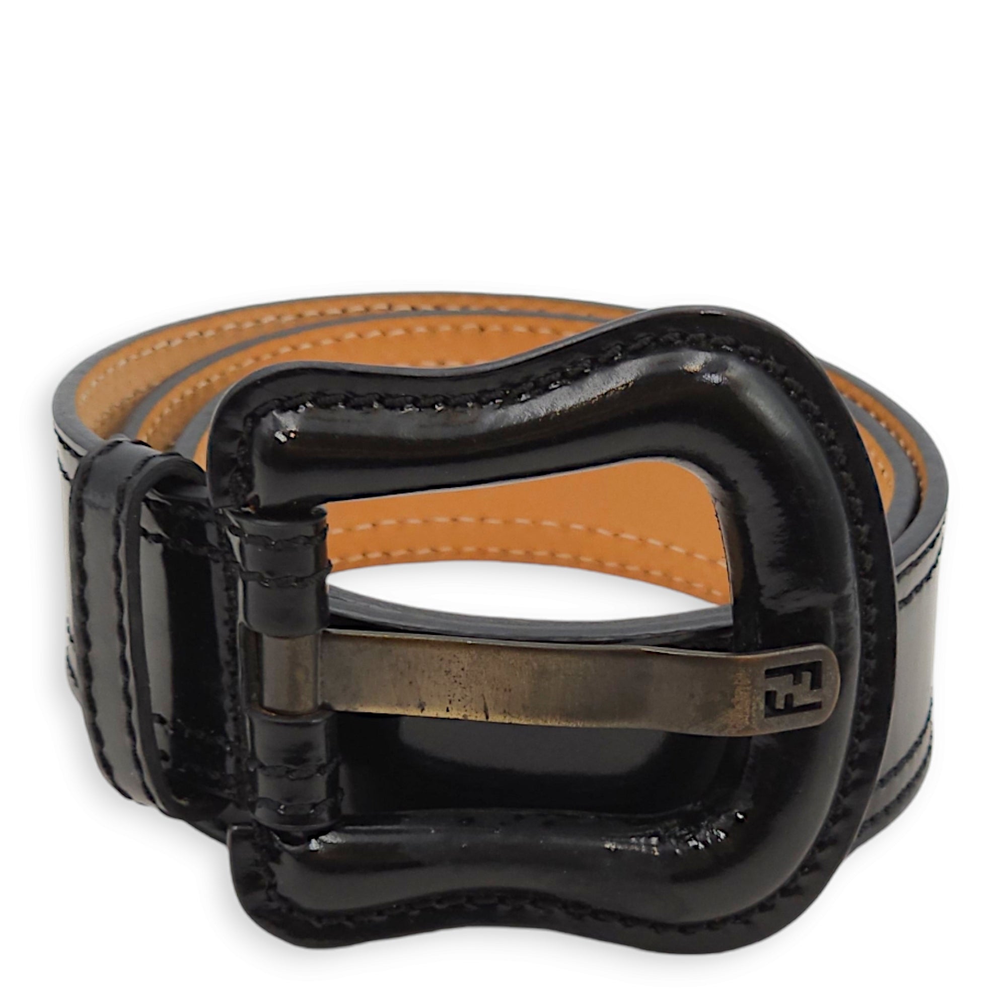 Buckle B Belt 70cm Black Belt in Patent Leather, Gold hardware