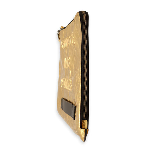 Feministe Mais Feminine Matallic Gold Clutch in Calfskin, Palladium hardware