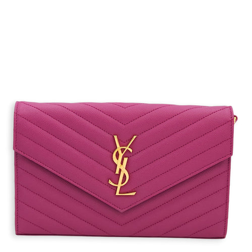 Chevron Magenta Wallet On Chain in Grained Calf, Gold hardware