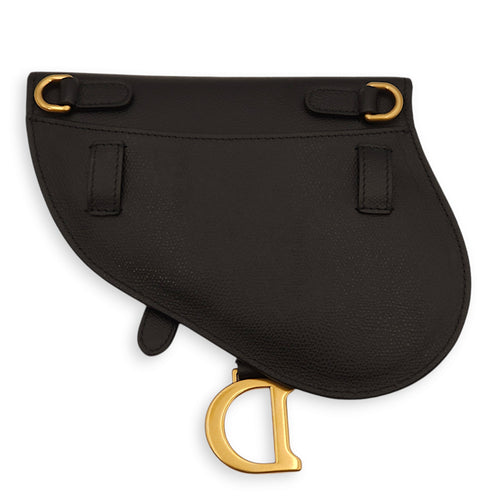 Saddle Flat Black Belt Bag in Grained Leather, Gold hardware