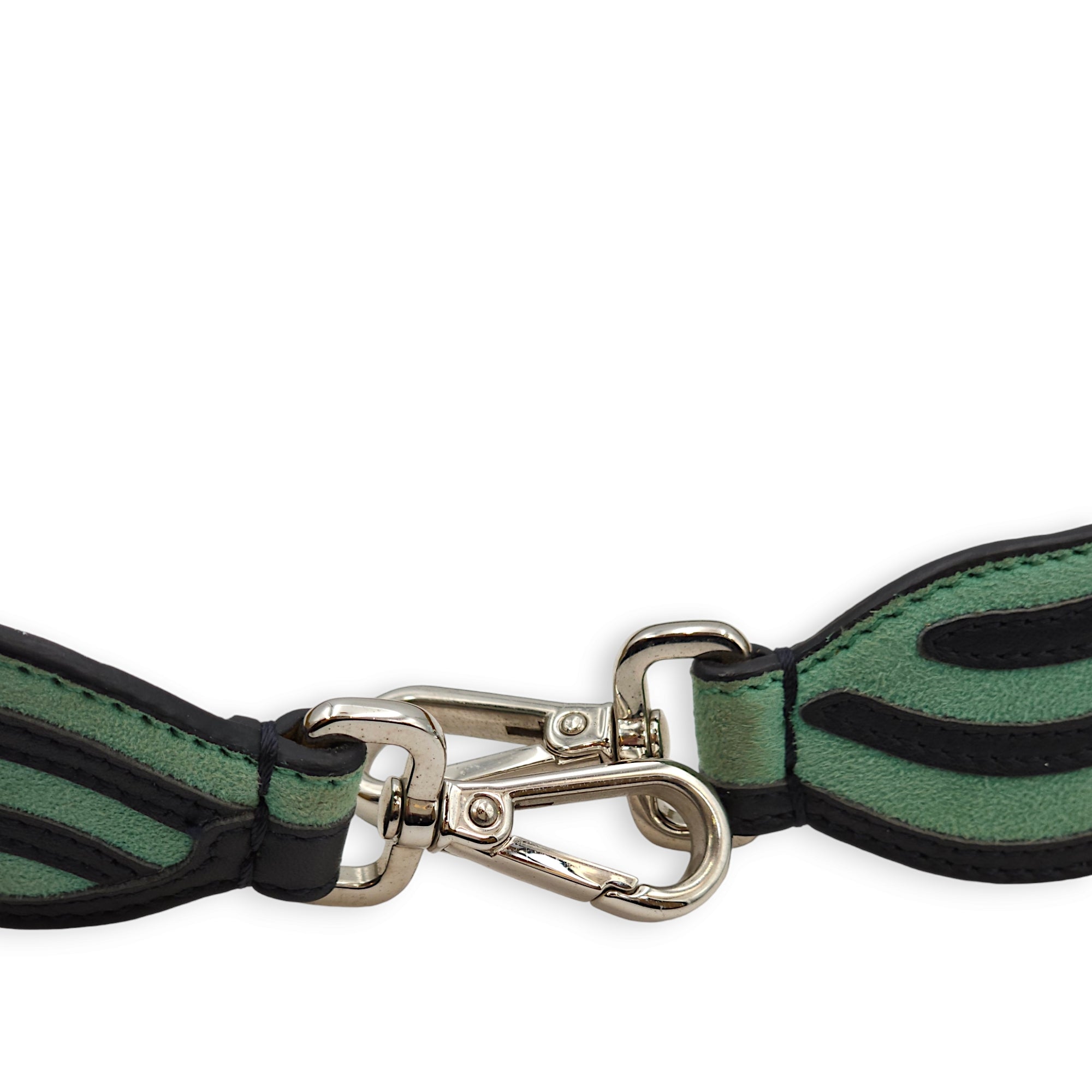 Bag Strap - Wave Pattern 90cm Green/Black Bag Accessory in Calf/Suede, Palladium hardware