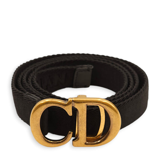 Saddle Flat Black Belt Bag in Grained Leather, Gold hardware