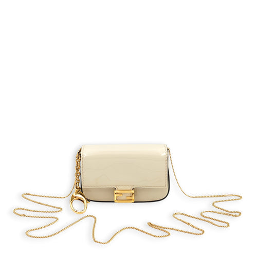 Nano Baguette Belt bag Cream Charm in Patent Leather, Gold hardware