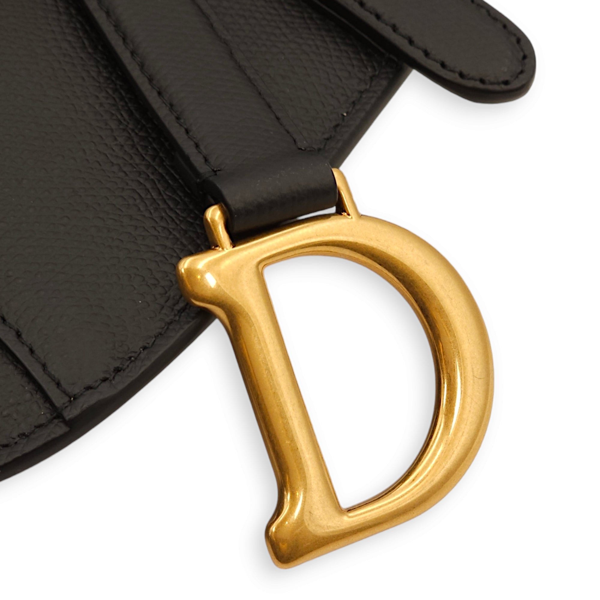 Saddle Flat Black Belt Bag in Grained Leather, Gold hardware