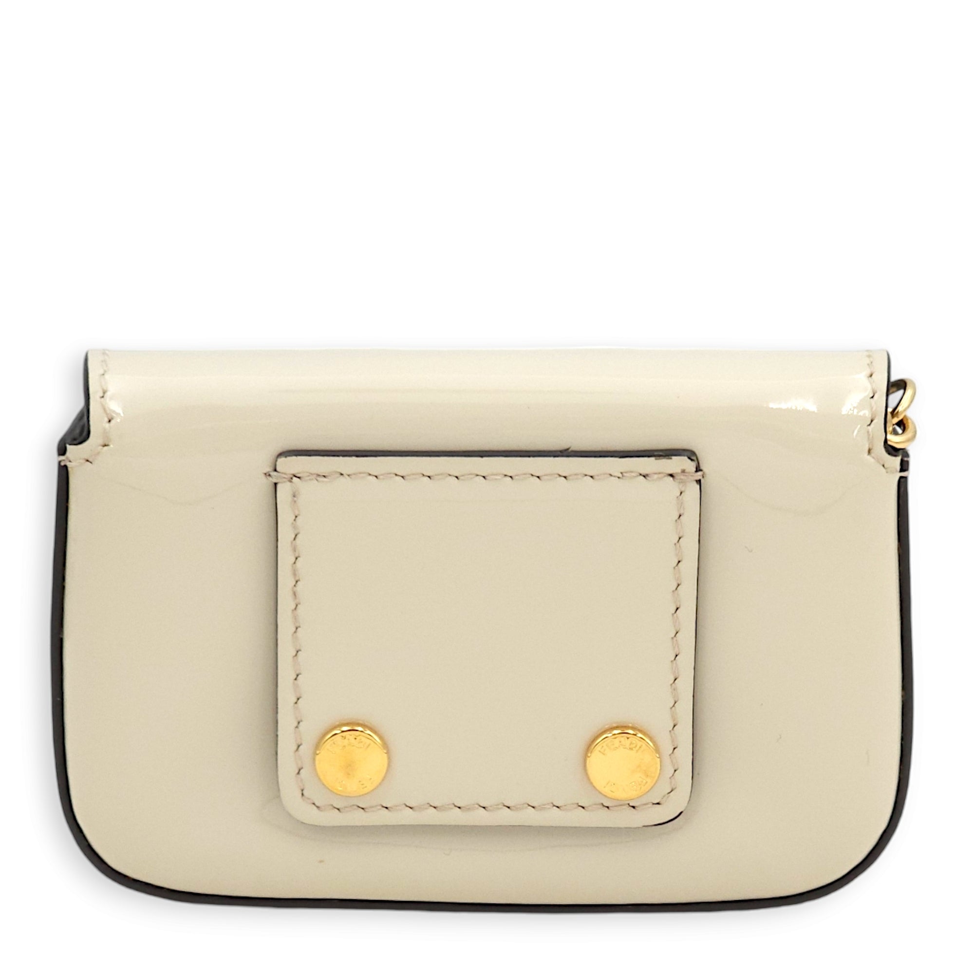 Nano Baguette Belt bag Cream Charm in Patent Leather, Gold hardware