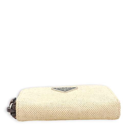 Triangle Logo Zipped Beige/Brown Coin Purse in Canvas, Palladium hardware