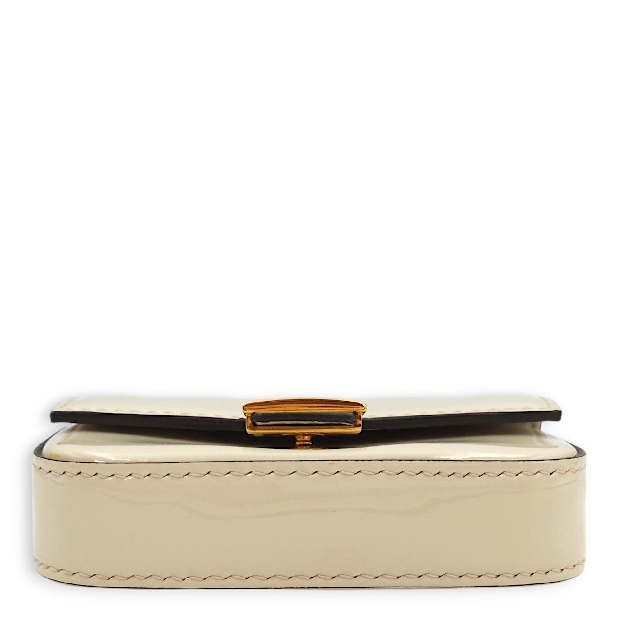 Nano Baguette Belt bag Cream Charm in Patent Leather, Gold hardware