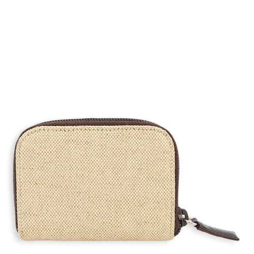 Triangle Logo Zipped Beige/Brown Coin Purse in Canvas, Palladium hardware