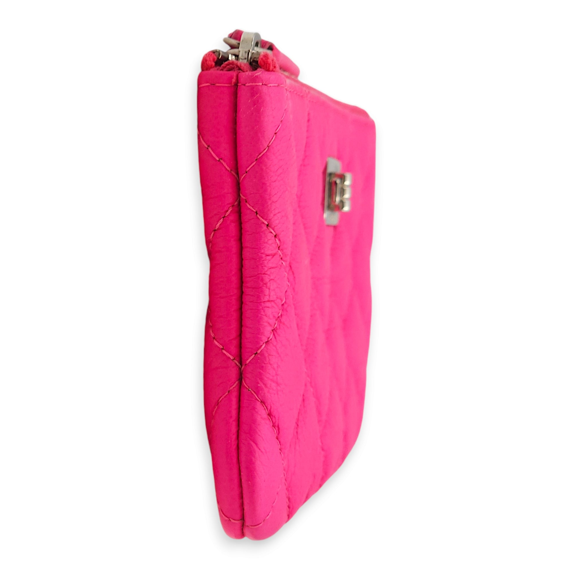 Reissue Mini Neon Pink O Case Pouch in Distressed Leather, Palladium hardware