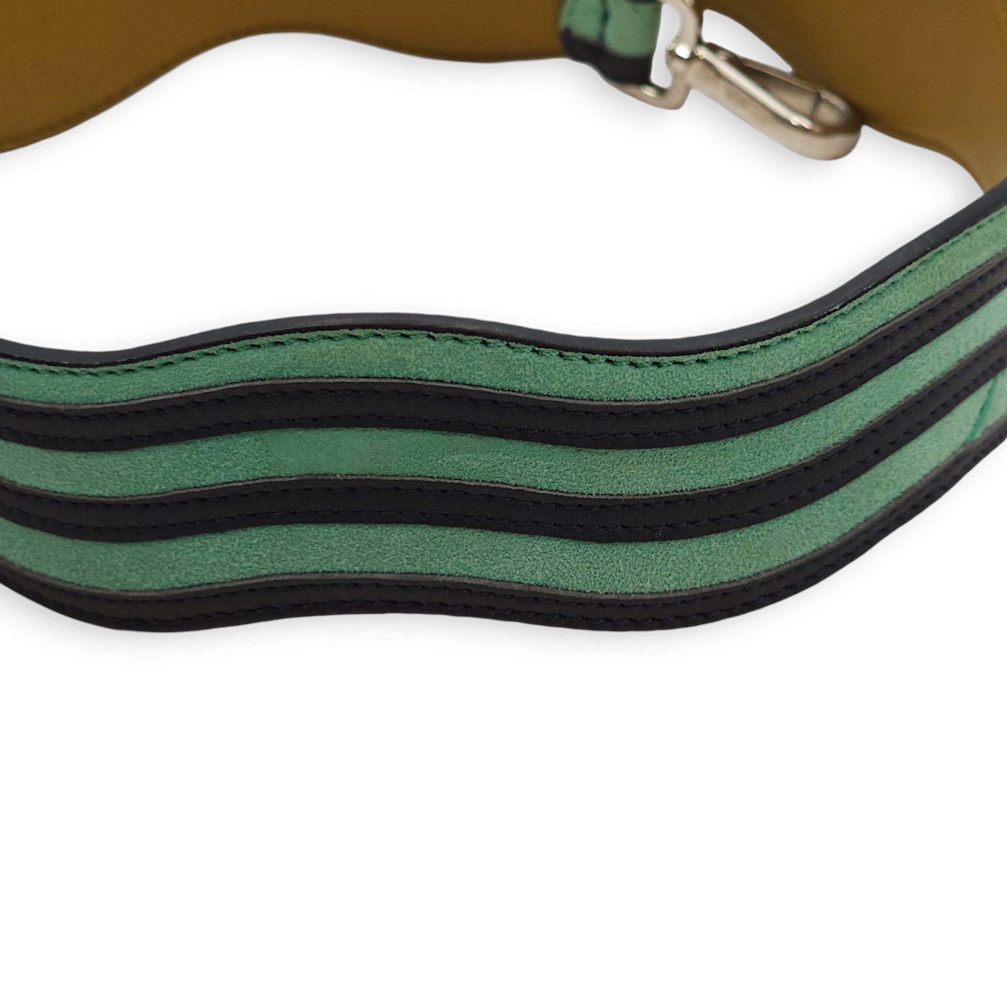 Bag Strap - Wave Pattern 90cm Green/Black Bag Accessory in Calf/Suede, Palladium hardware