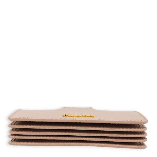 Saffiano Multiple Beige Card Holder in Saffiano Leather, Gold hardware