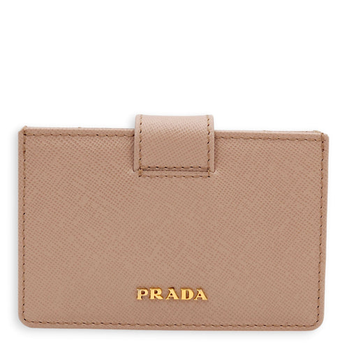 Saffiano Multiple Beige Card Holder in Saffiano Leather, Gold hardware