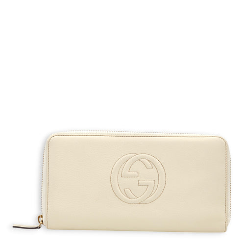 Soho Zipped Around Organiser Cream Pouch in Boar Leather, Gold hardware