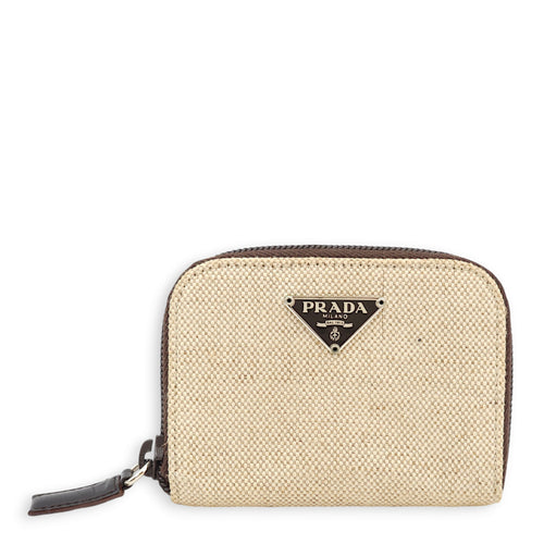 Triangle Logo Zipped Beige/Brown Coin Purse in Canvas, Palladium hardware