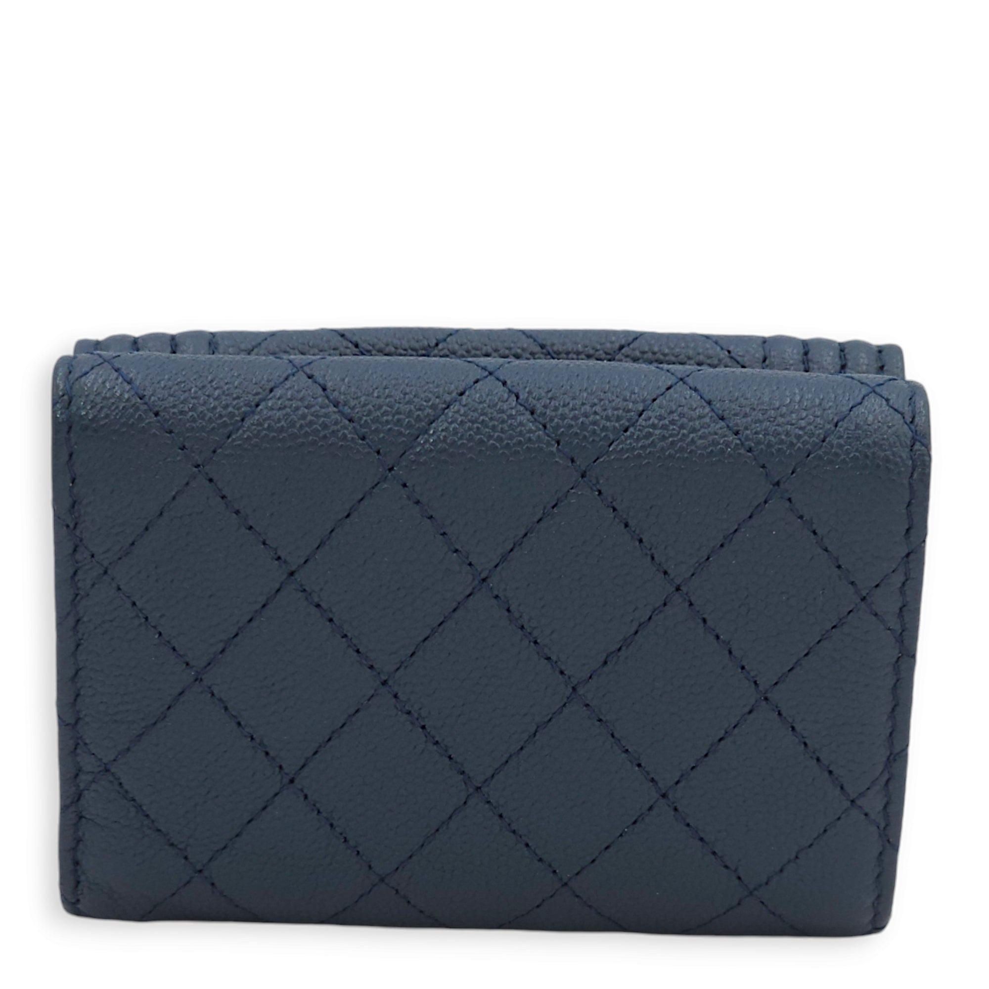 Le Boy Compact Dark Blue Wallet in Caviar Leather, Ruthenium hardware