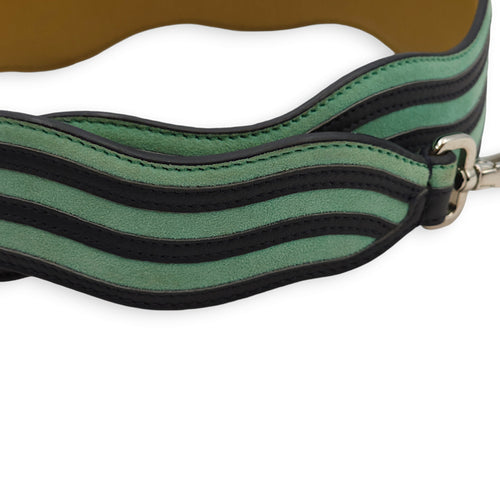 Bag Strap - Wave Pattern 90cm Green/Black Bag Accessory in Calf/Suede, Palladium hardware