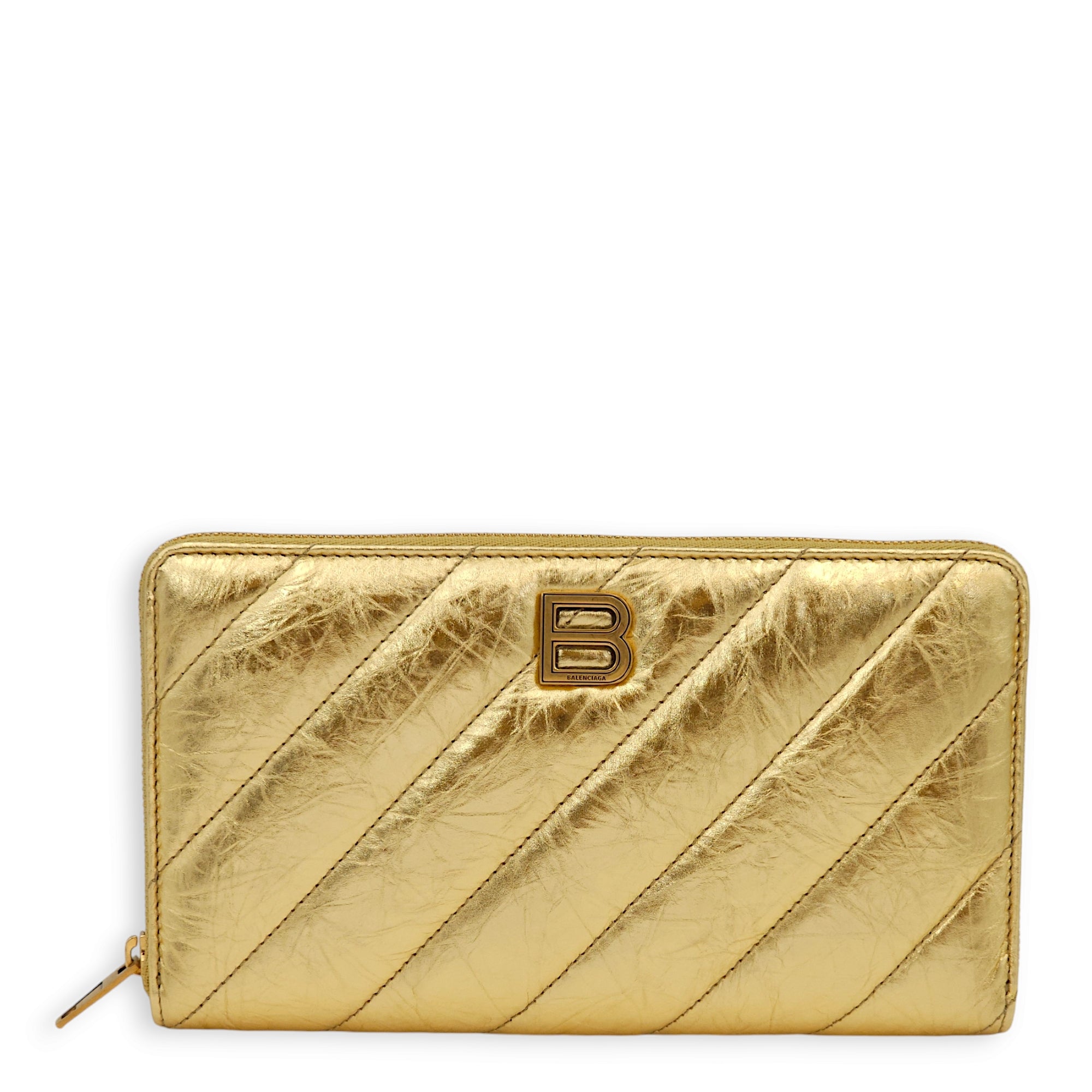 Crush Continental Gold Wallet in Metallic calf, Gold hardware