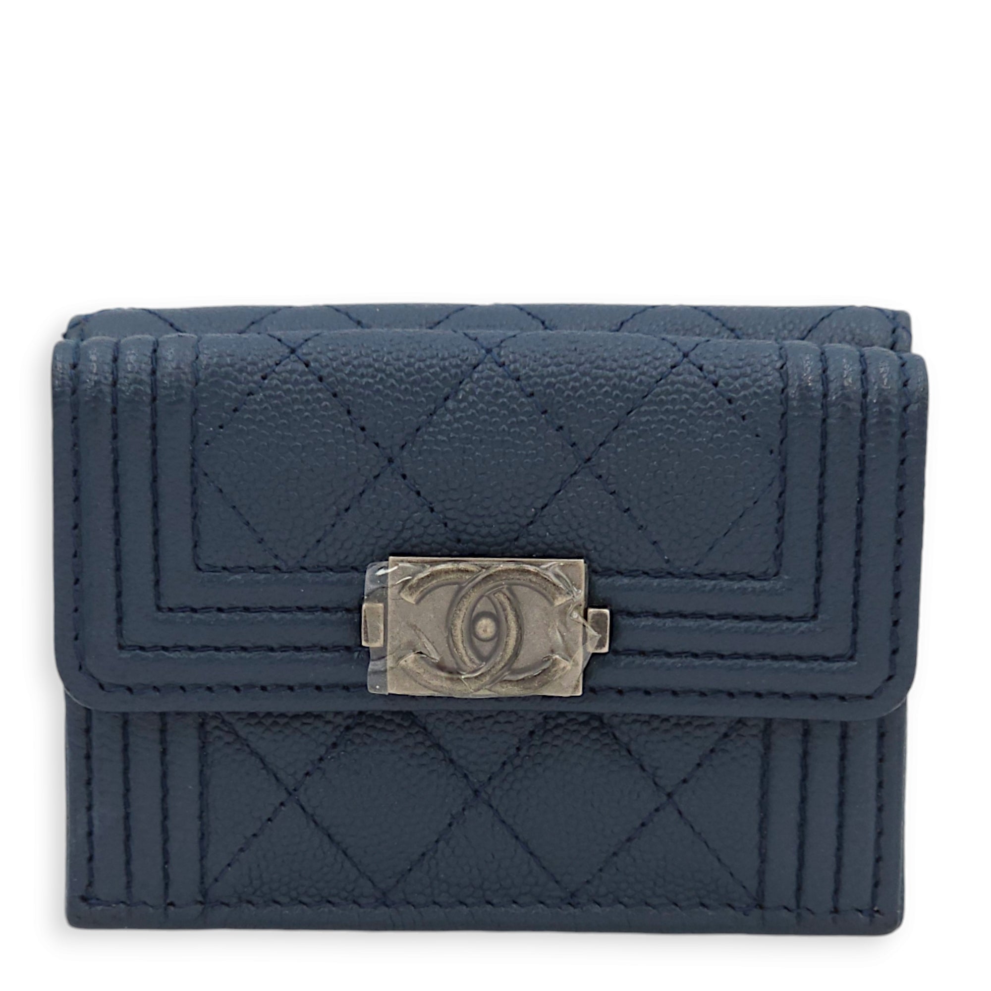 Le Boy Compact Dark Blue Wallet in Caviar Leather, Ruthenium hardware