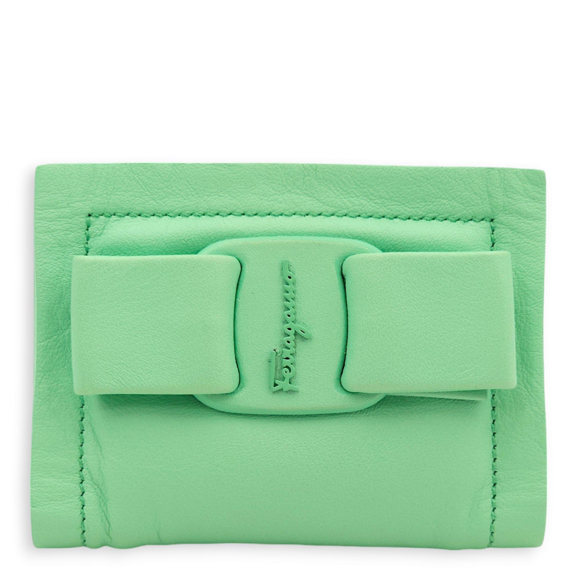 Viva Bow Mint Card Holder in Calfskin