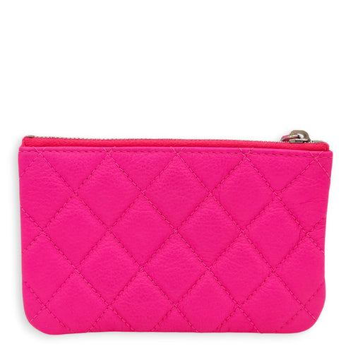 Reissue Mini Neon Pink O Case Pouch in Distressed Leather, Palladium hardware