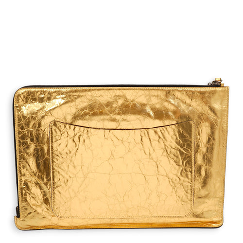 Feministe Mais Feminine Matallic Gold Clutch in Calfskin, Palladium hardware