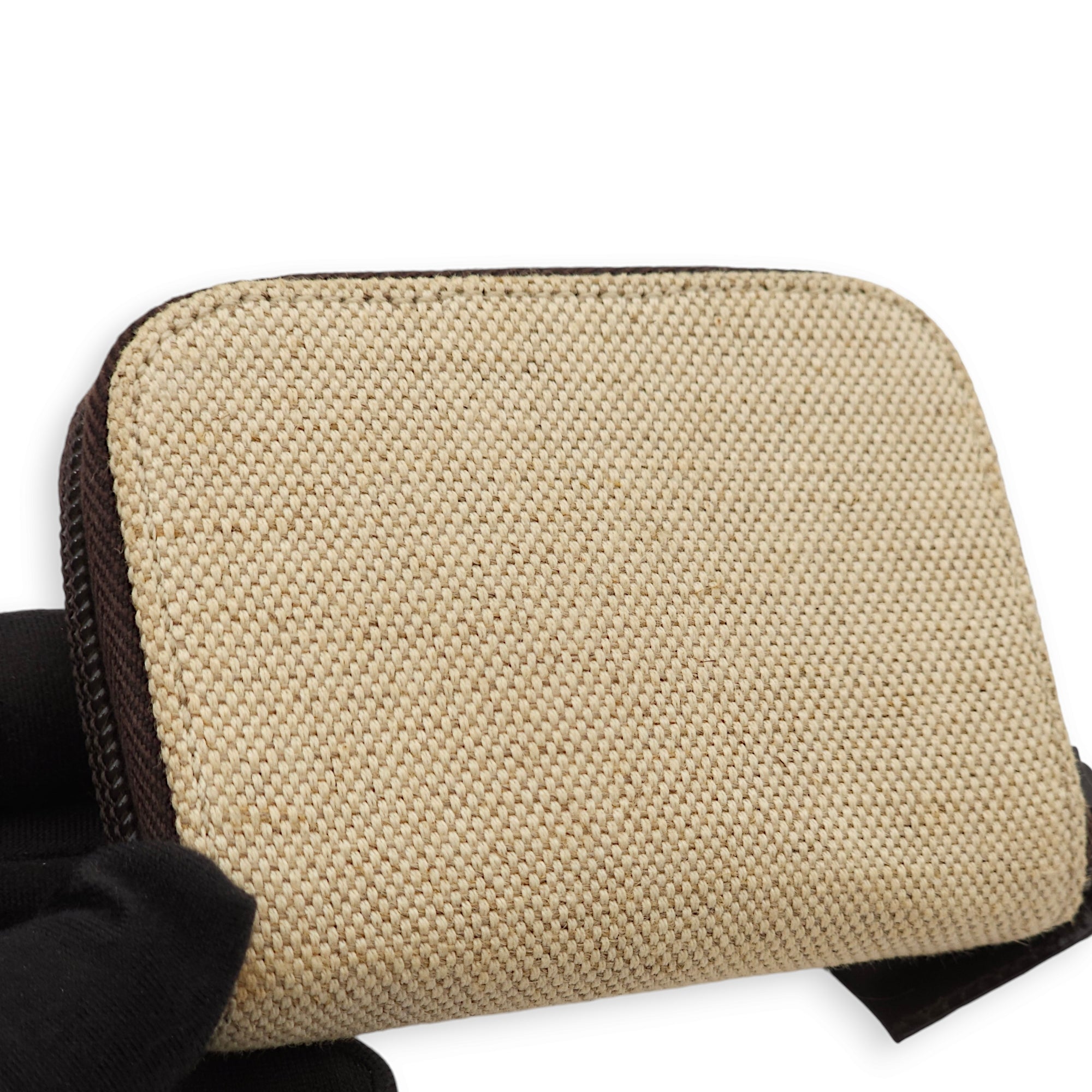 Triangle Logo Zipped Beige/Brown Coin Purse in Canvas, Palladium hardware