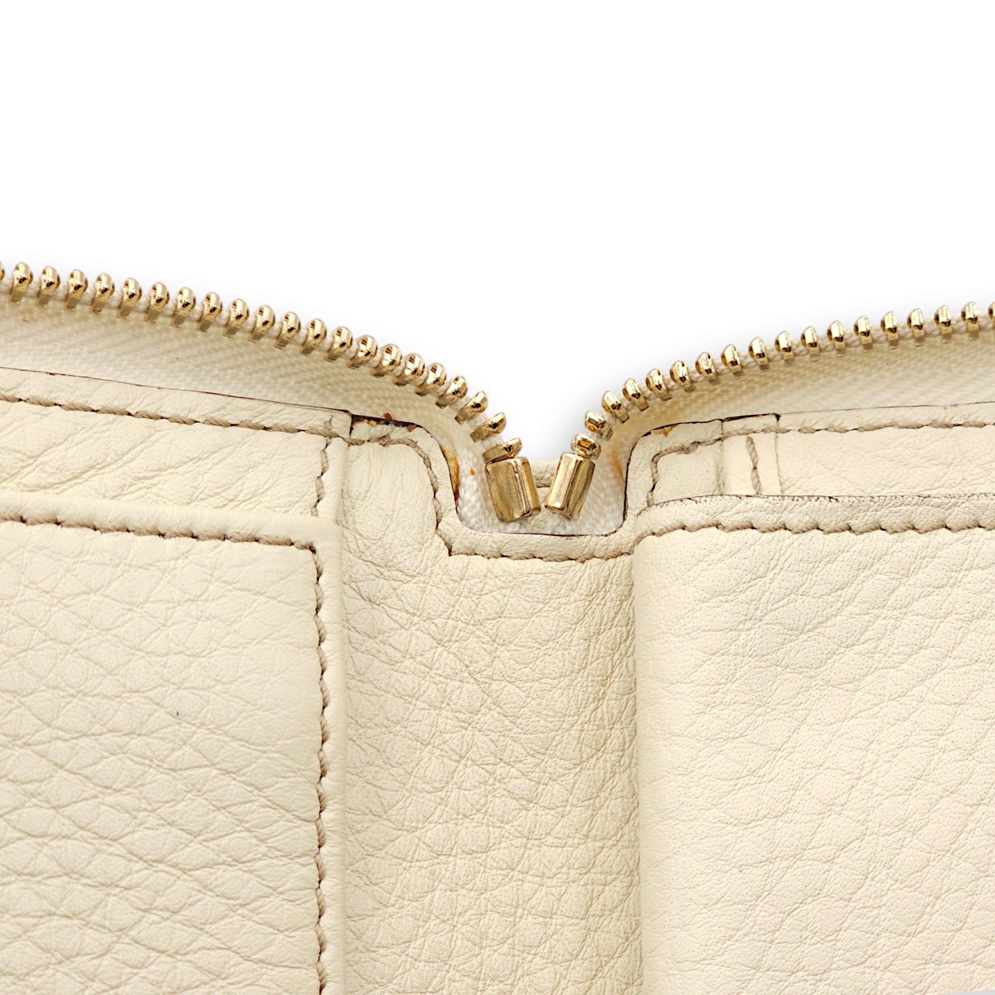 Soho Zipped Around Organiser Cream Pouch in Boar Leather, Gold hardware