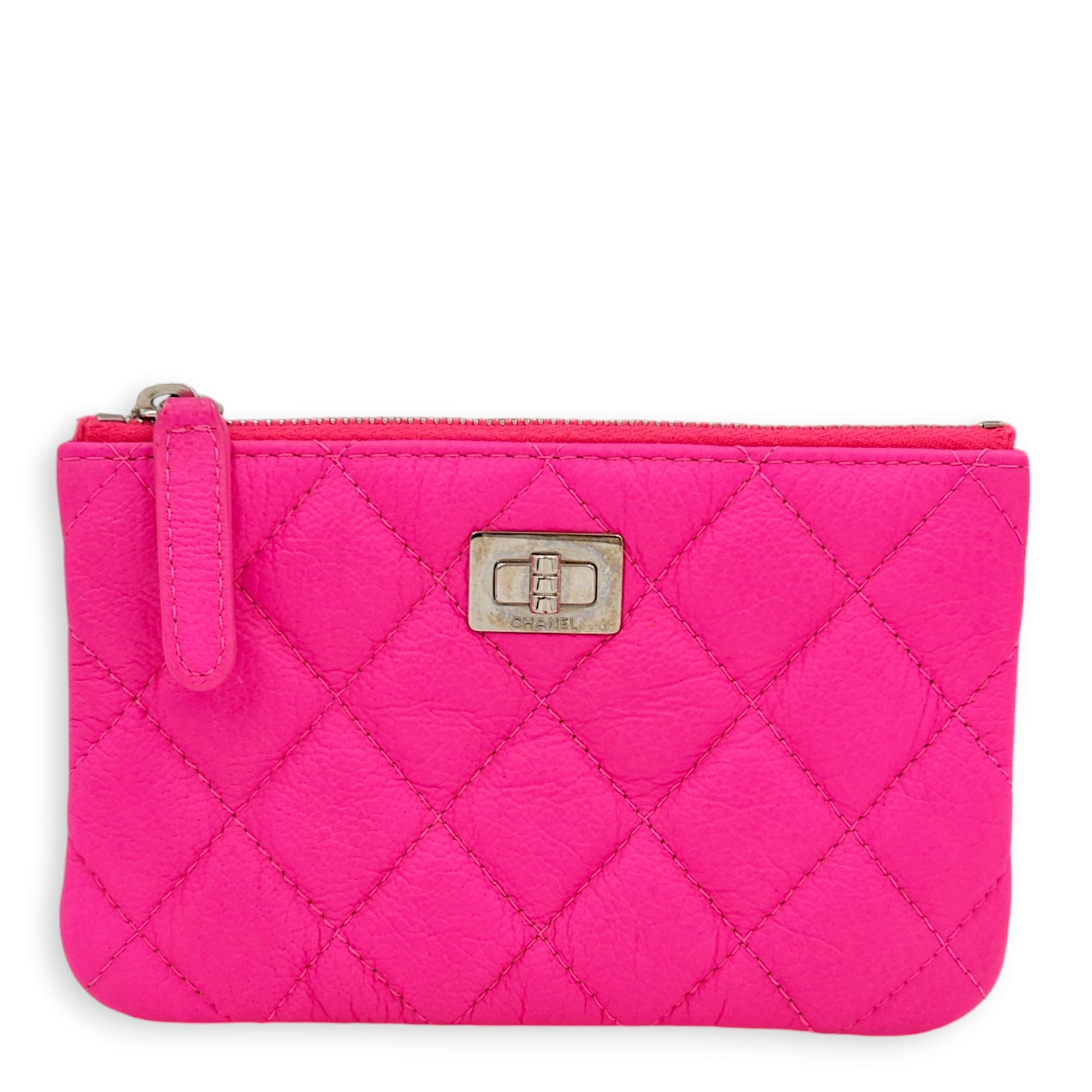 Reissue Mini Neon Pink O Case Pouch in Distressed Leather, Palladium hardware