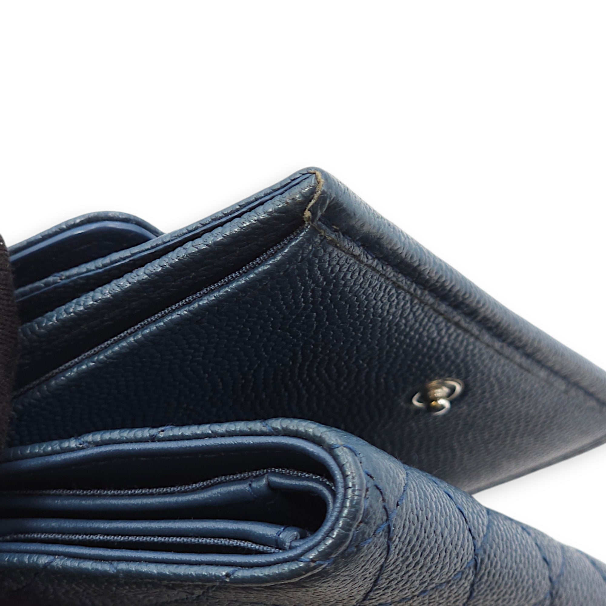 Le Boy Compact Dark Blue Wallet in Caviar Leather, Ruthenium hardware