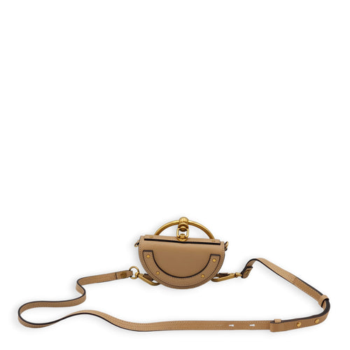 Nile Bracelet Minaudiere Small Beige Shoulder Bag in Calfskin, Gold hardware