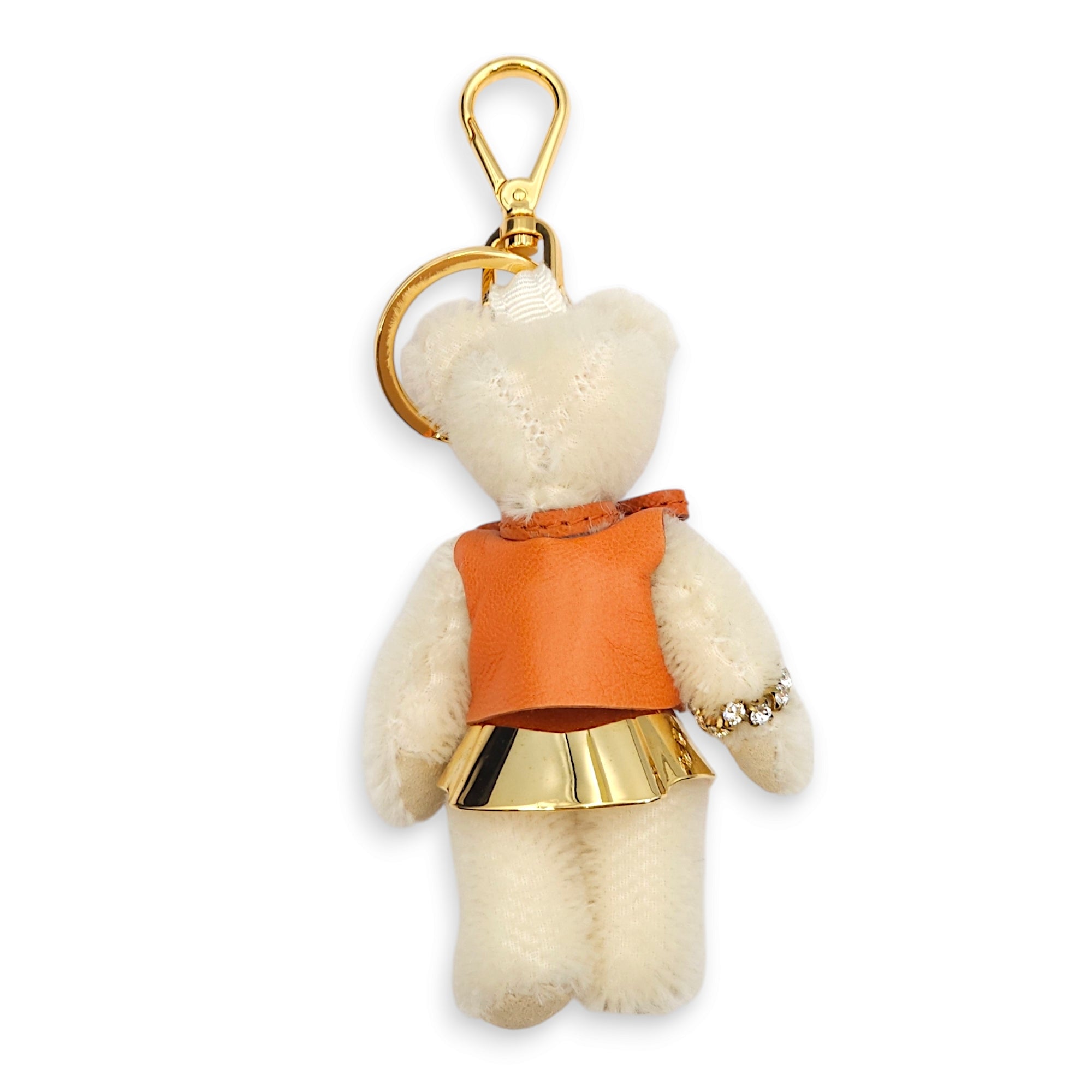 Linda Bear Bag White/Orange Charm in Nappa Leather, Gold hardware