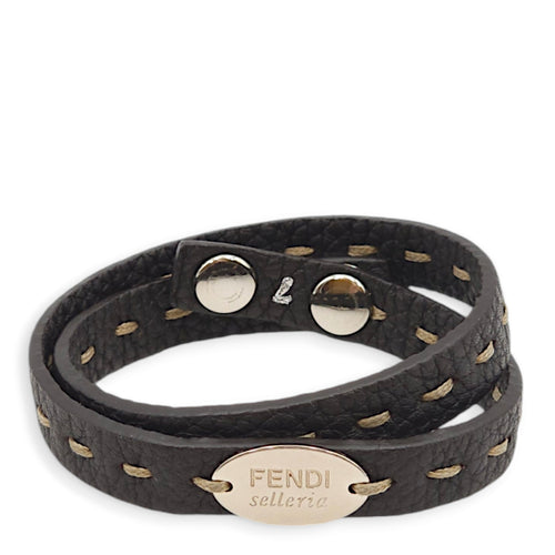 Fendi Selleria Double Tour Brown Bracelet in Calfskin, Palladium hardware