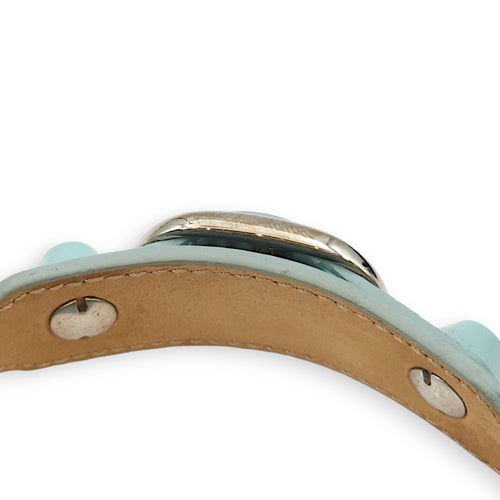 Arena Cover Studs Triple / Double Tour Pastel Blue Bracelet in Chevre Leather, Palladium hardware