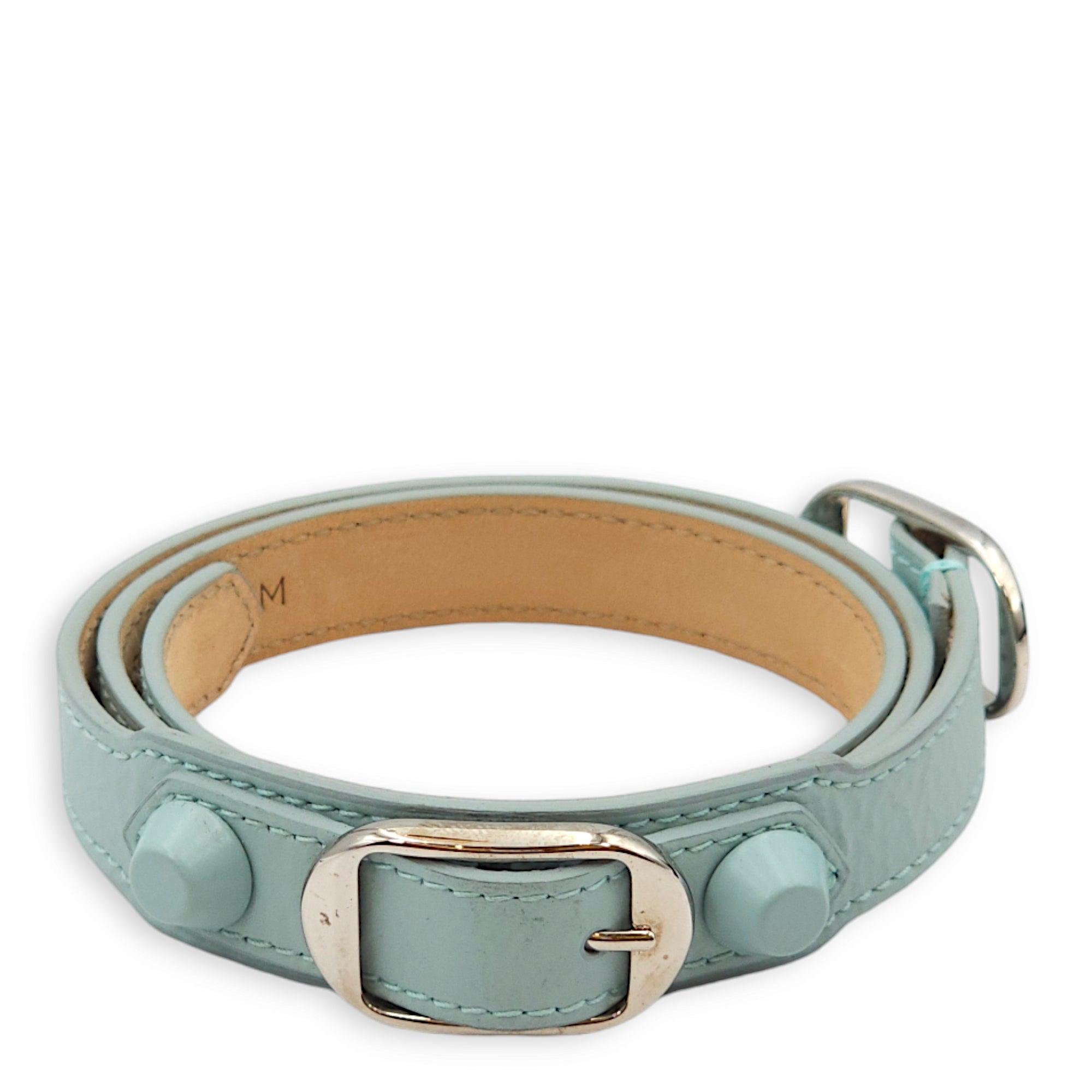 Arena Cover Studs Triple / Double Tour Pastel Blue Bracelet in Chevre Leather, Palladium hardware