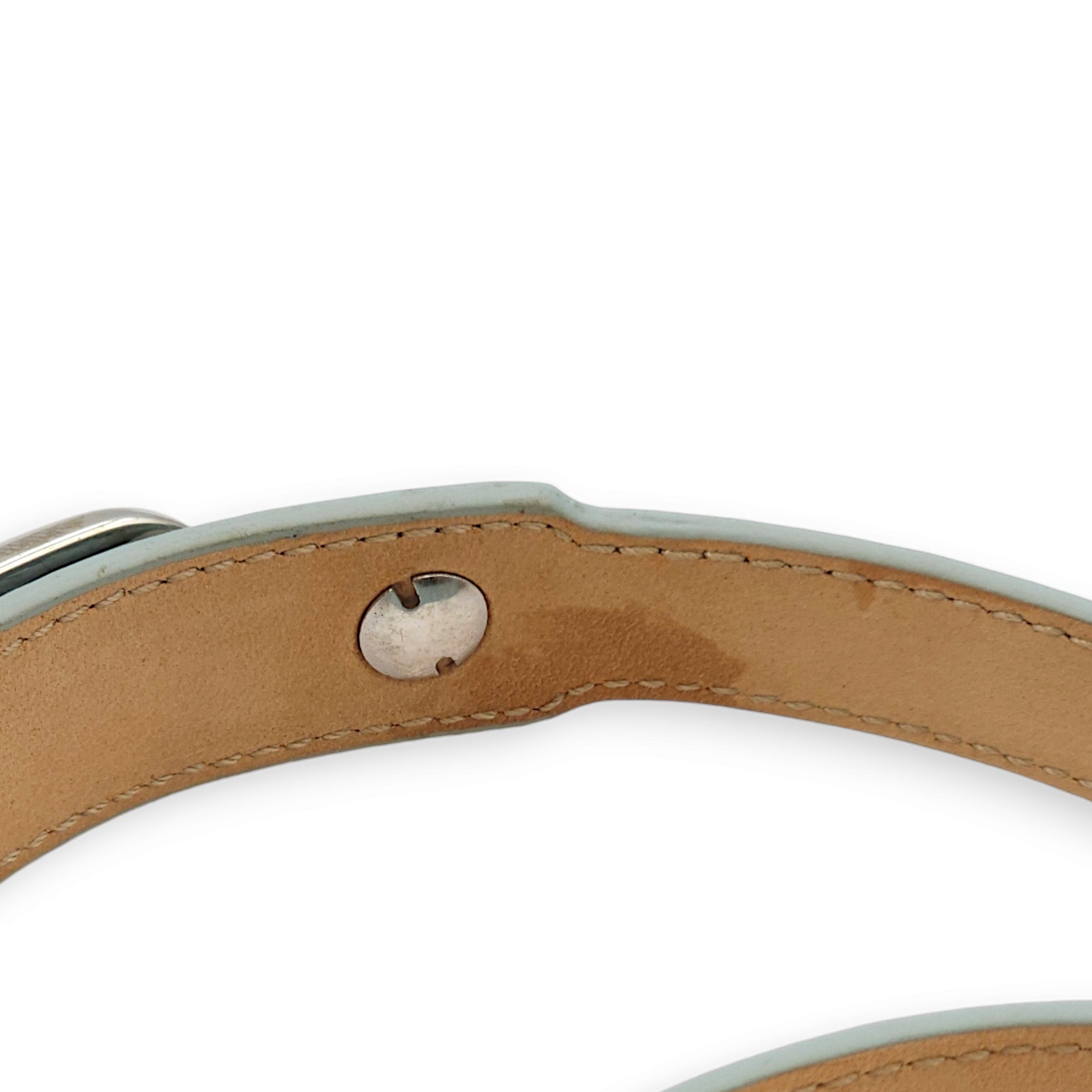 Arena Cover Studs Triple / Double Tour Pastel Blue Bracelet in Chevre Leather, Palladium hardware