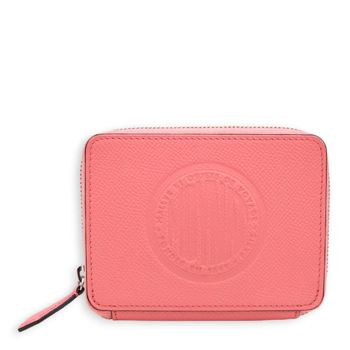 Zipped Pink Wallet in Calfskin, Palladium hardware