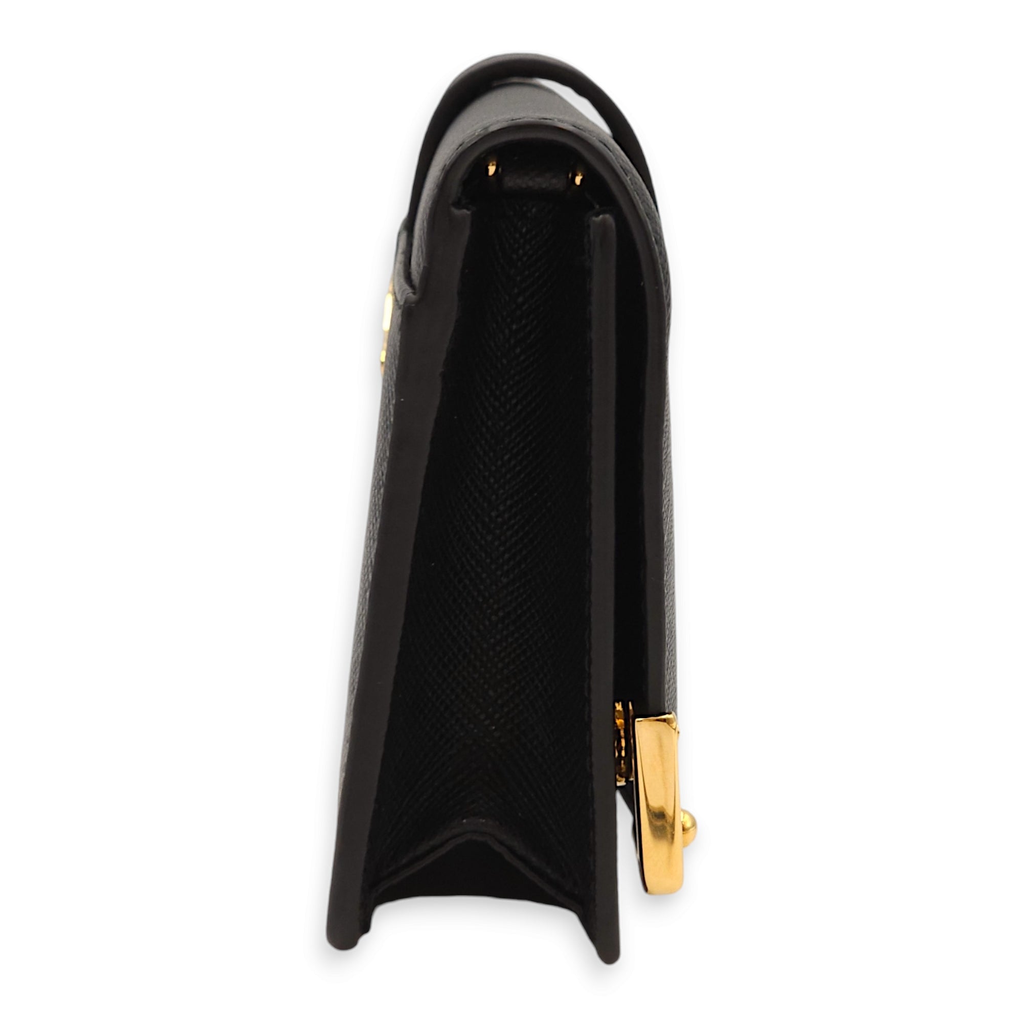 Lux Cahier Black Crossbody Bag in Saffiano Leather, Gold hardware